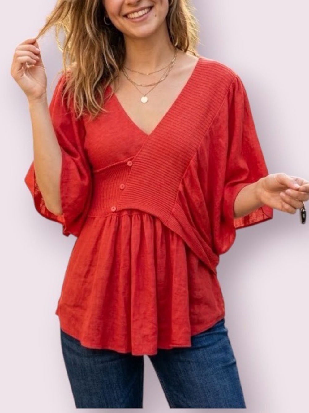 Anthropology Moth Taupo Wrap Sweater Poppy Red Orange Size Small/Medium